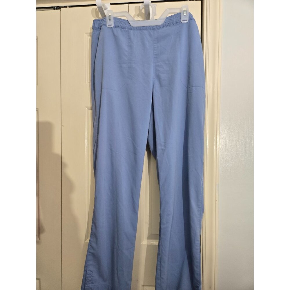 Womens XL Light Blue Elastic Waist Pants By VB With Back Pockets & Paisley Trim